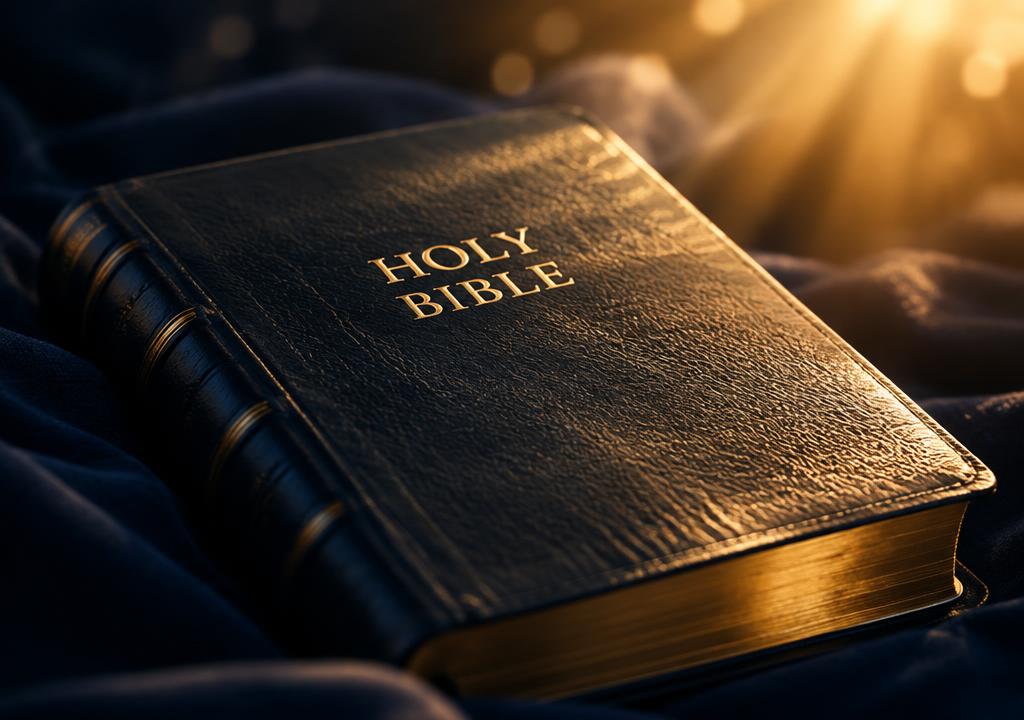 A Holy Bible illuminated by warm sunlight